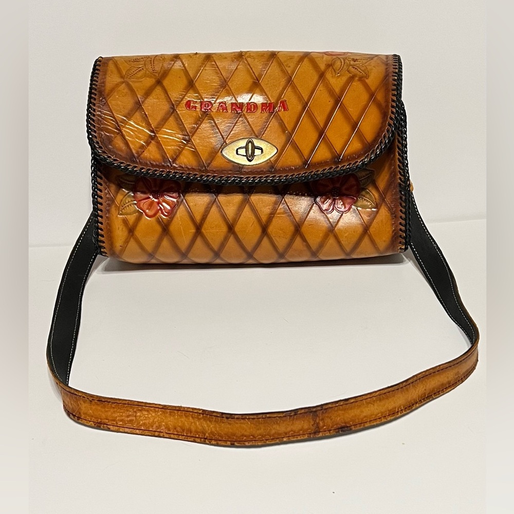 Vintage Hand Tooled Leather Handbag